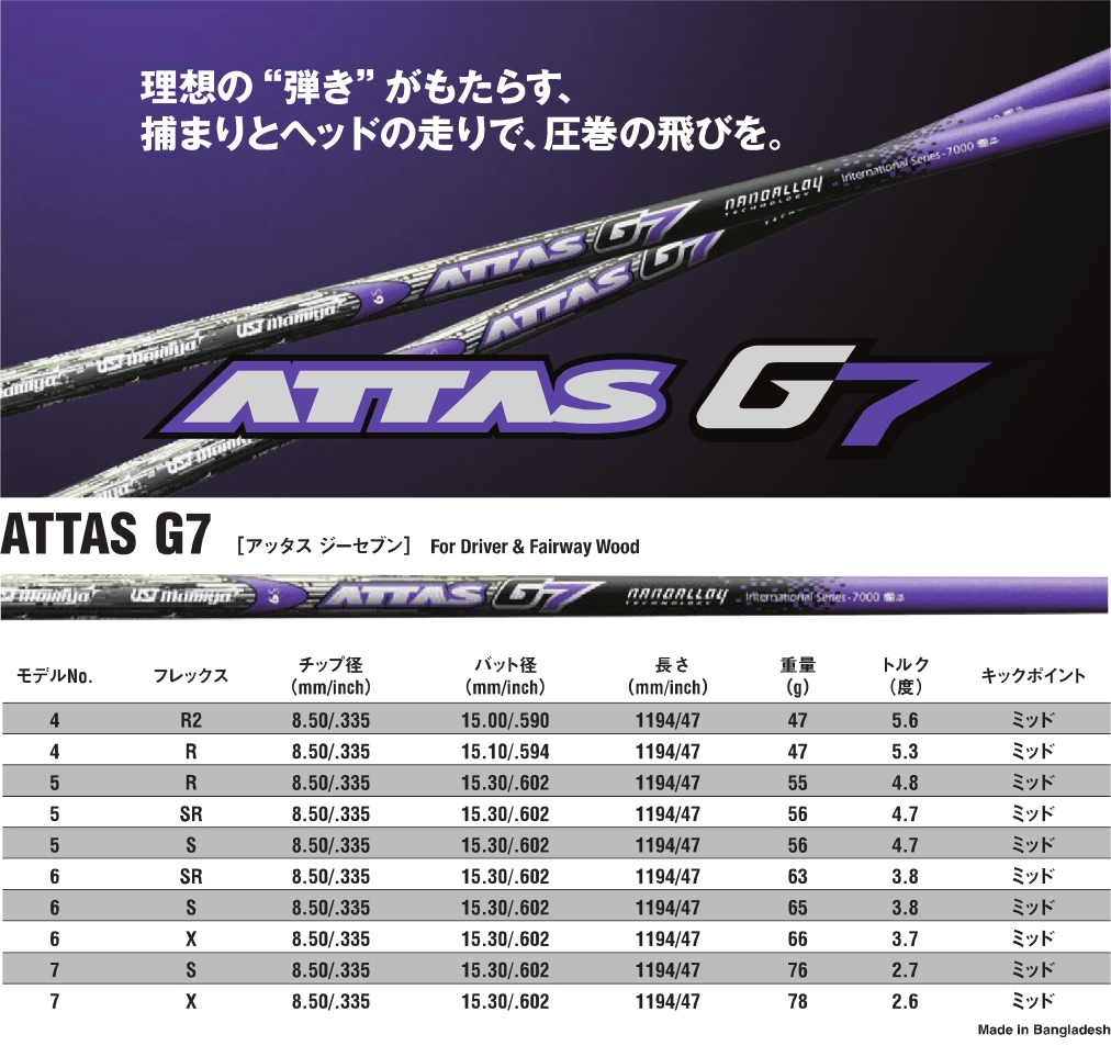 USTマミヤ attas G7 5S ドライバーシャフト - ゴルフ